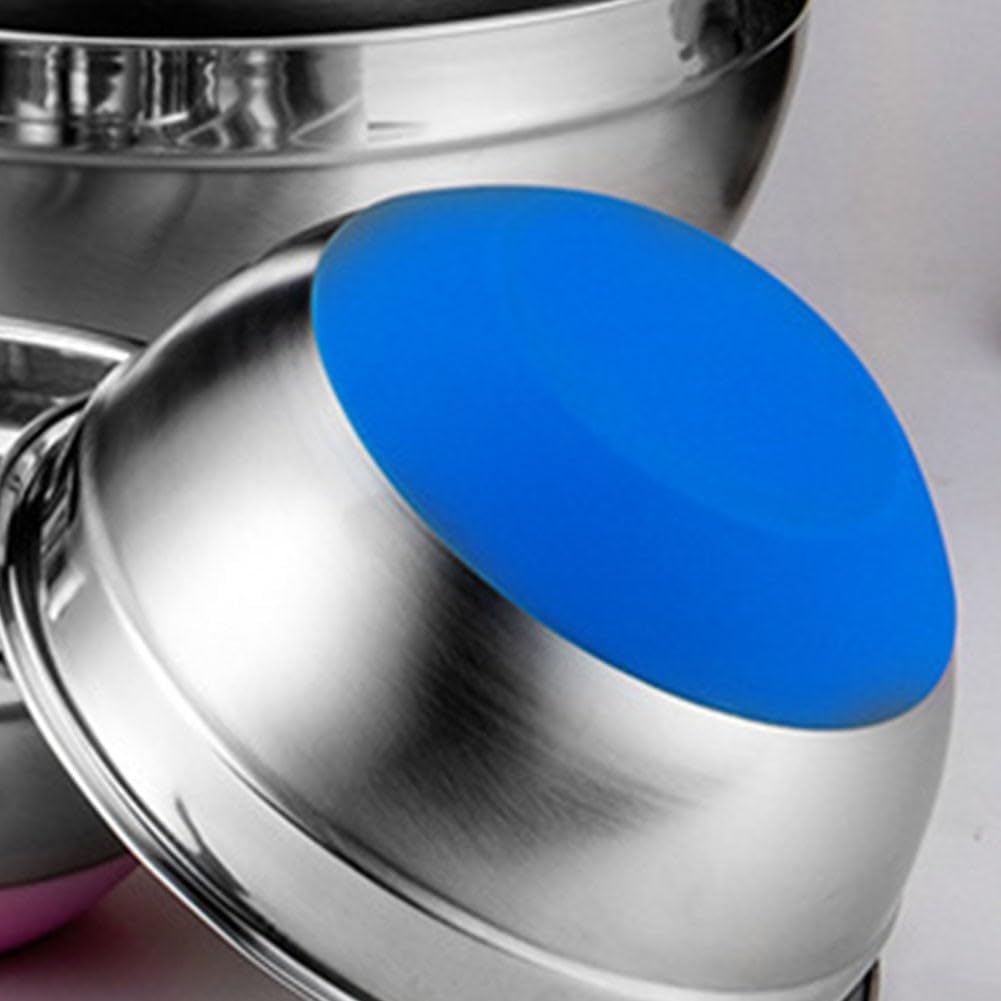 Stainless Steel Mixing Bowls With Airtight Lids, Colorful Silicone Flat Base Nesting Metal Bowls, Measurement Lines, Salad Bowl Cooking Bowl With Lid And Silicone Bottom(20cm)