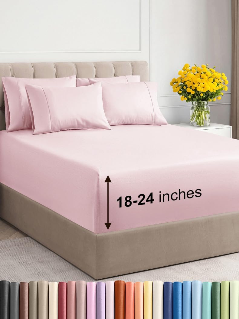 Extra Deep Queen Sheet Set - 6 Piece Breathable & Cooling Sheets - Hotel Luxury Bed Sheets Set - Easy & Secure Fit - Soft, Wrinkle Free & Comfy Sheets Set - White Sheet Set w/Extra Deep Pockets