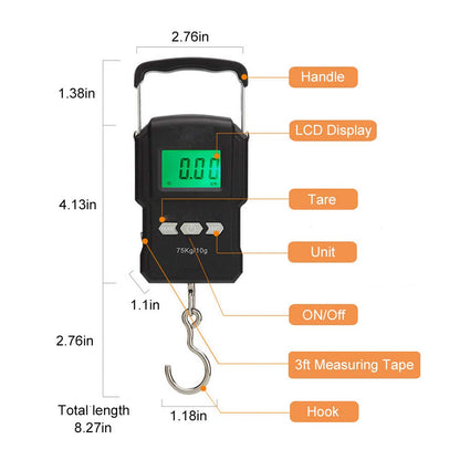 YYGJ Rechargeable Lugagge Scale Portable Electronic Hook Scale Digital Hanging Bag Luggage Weight Scale Fishing Scale with Measuring Tape 165Lb Black