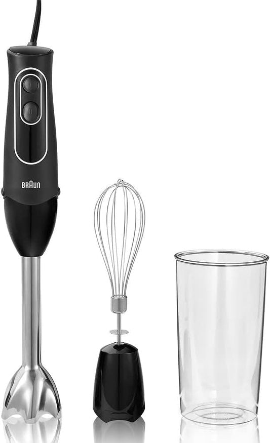 Braun MultiQuick 5 Immersion Hand Blender - Patented Technology - Powerful 350 Watt - Dual Speed - Includes Beaker, Whisk, MQ505, Black