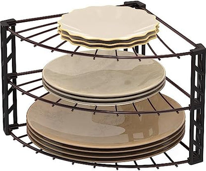 SimpleHouseware 3-Tier Corner Shelf Plate Rack for Counter and Cabinet Organizer, Bronze