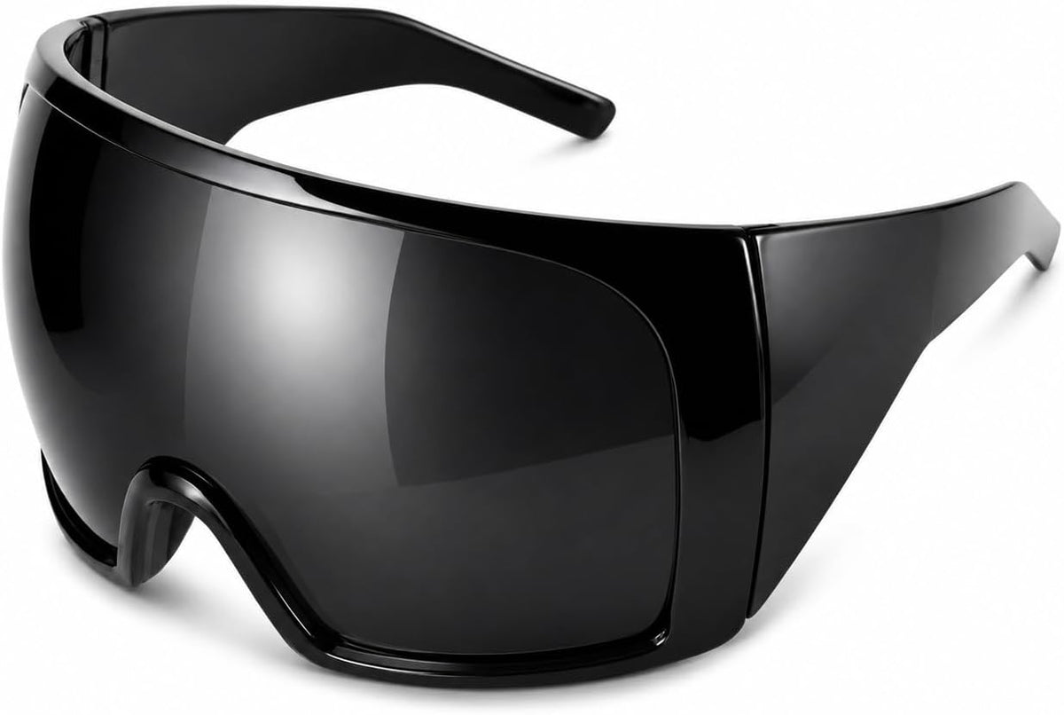 Oversized Wrap Around Sunglasses for Women Men,Futuristic Rave Curved Lens Shades,Fashion Trendy Shield Sun Glasses 8060