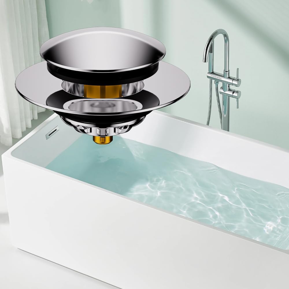 HAOMIAO Universal Pop-Up Bathtub Stopper with Clog-Proof Strainer, Bath Drain Plug (Fits 1.4-1.6 Inch Drains)