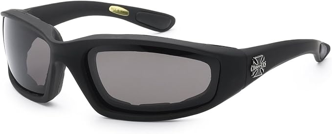 Choppers Gangster Mens Women Biker Cycling Padded Motorcycle Goggles Sunglasses (Smoke Lens)