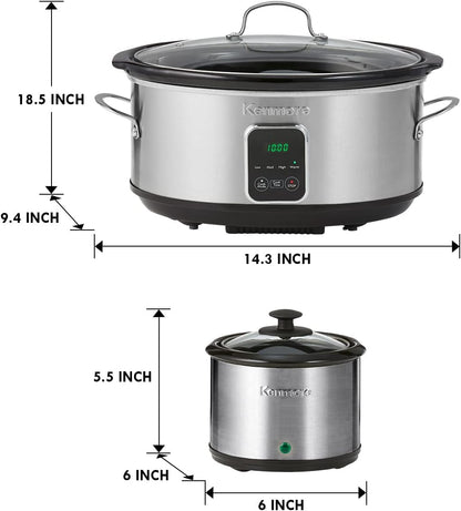 Kenmore 7 Quart Slow Cooker - Programmable Crock Pot with Dipper, Stainless Steel Electric Cookers, Warm Rice & Sous Vide Stew Soup for Lunch, Dishwasher Safe Non-Stick Ceramic Insert, Digital Control