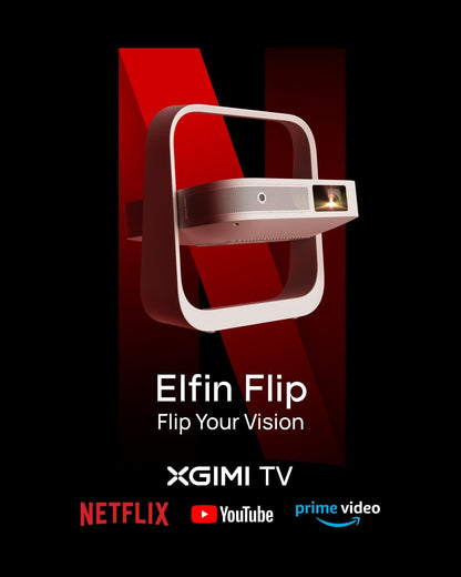 XGIMI Elfin Flip, 1080P FHD Resolution, DLP Projector, Licensed Netflix, Build-in Adjustable Stand, Lightweight and Compact Design, 400 ISO Lumens, Screen Adaption, 2 x 3W Built-in Speakers, WiFi
