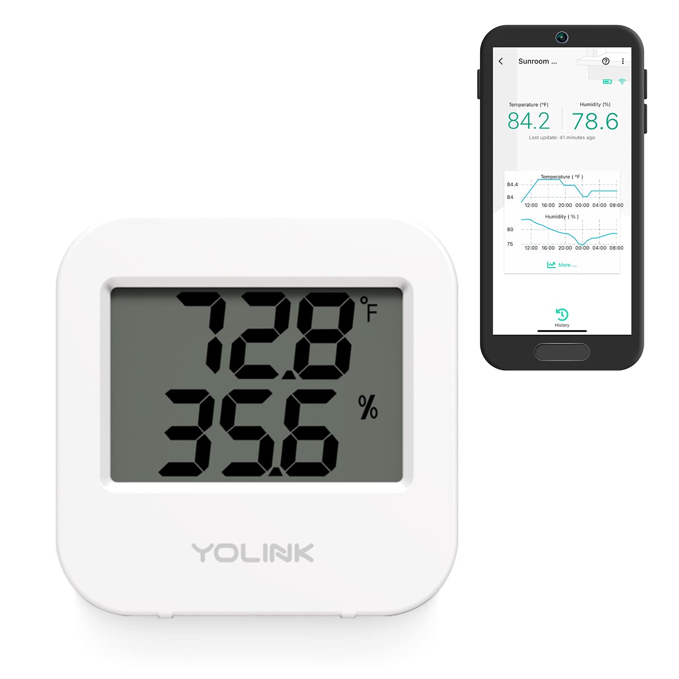 Smart Temperature Humidity Sensor Works w/ Alexa IFTTT, 1/4 Mile Super Long Range Wireless Digital Hygrometer Indoor Thermometer Humidity Meter Temperature Humidity Monitor Sensor -YoLink Hub Required