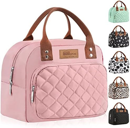 HOMESPON Lunch Bag for Woman Man Adults with Front Pocket Insulated Lunch Tote Lunch Box Container for Work Picnic or Travel(Black)