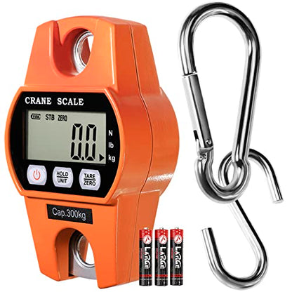 GRAM PRES Digital Hanging Scale 660 Lb 300 Kg Hanging Digital Scale, Handheld Mini Crane Scale with Hooks for Farm Hunting Fishing Outdoor