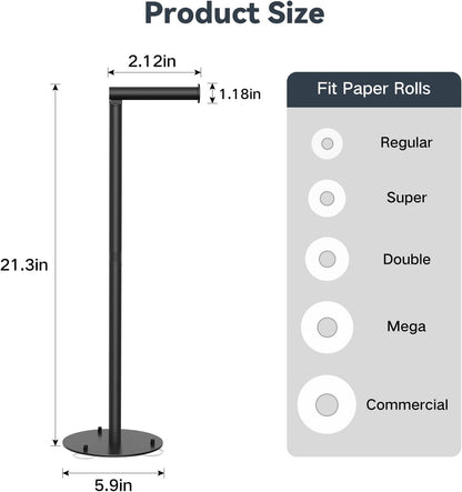 Freestanding Toilet Paper Holder Stand with Storage Reserve, Modern Stainless Steel Bathroom Roll Holder with Strong Suction Base, Black - PuriLite