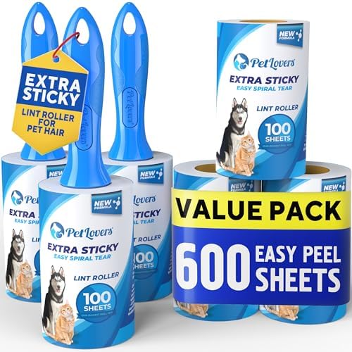 PetLovers Extra Sticky Lint Roller Mega Value Set for Pet Hair Removal, Dog and Cat Lint Remover (1 Pack Reusable)