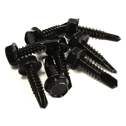 #10 x 1 Hex Washer Head Self Tapping Drilling Screws Black Oxidized, 410 Stainless Steel, 100 PCS