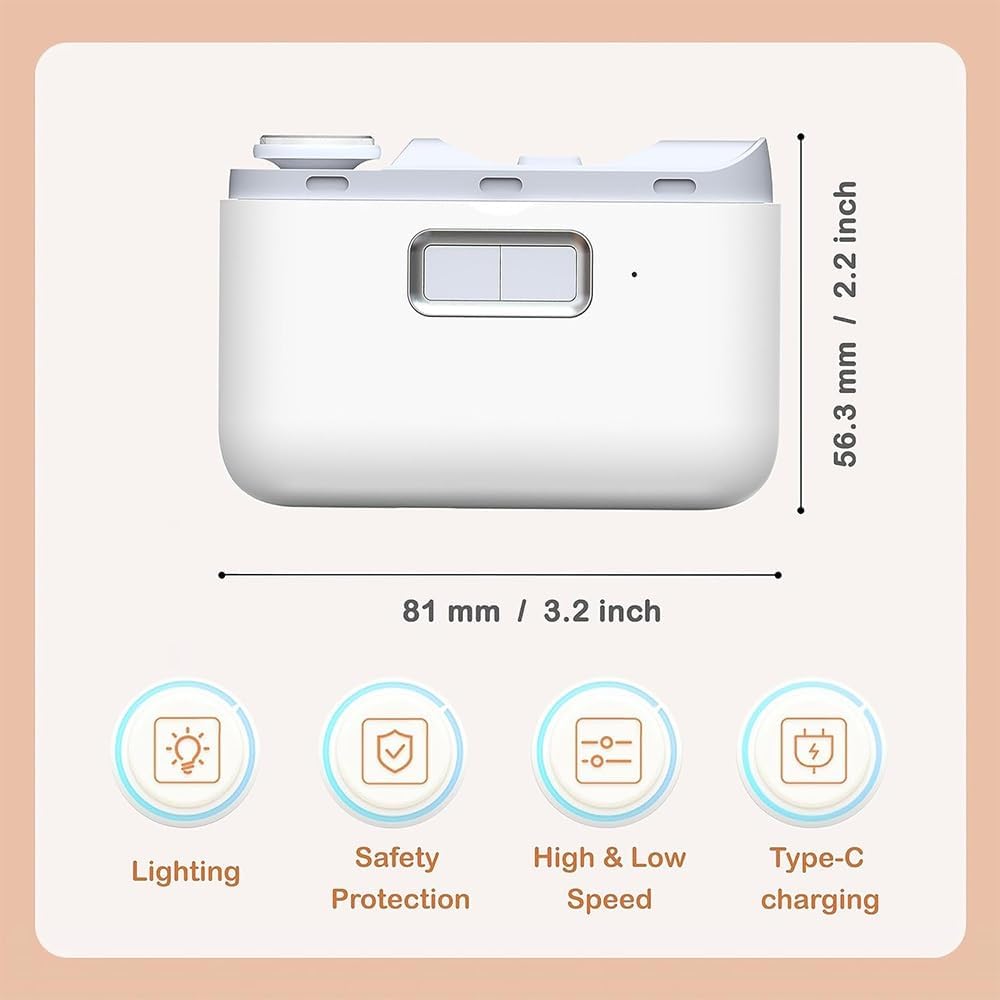 Electric Nail Clippers, 2-in-1 Fingernail Clippers 2 Speeds with File, Rechargeable Nail Trimmer with Nail Scraps Storage and Light (White)