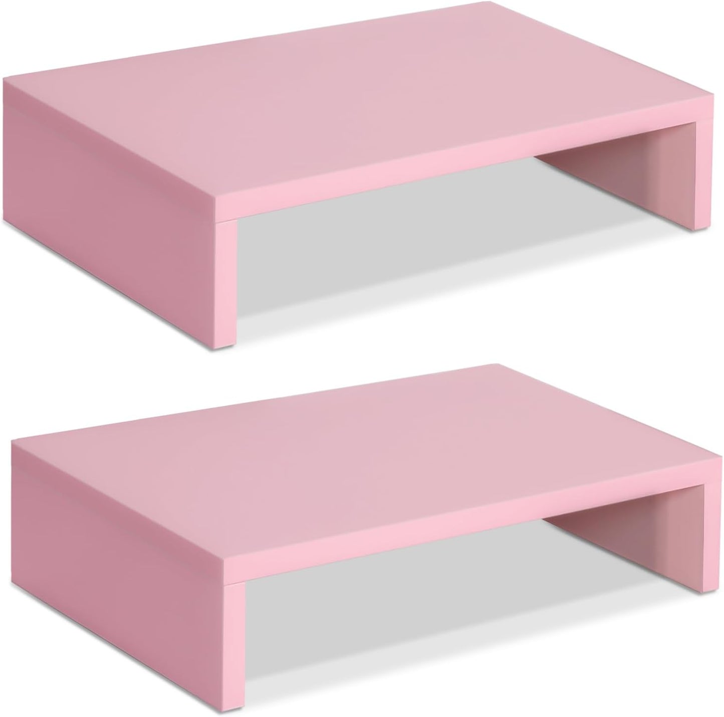 TEAMIX 2 Pack Wood Monitor Stand Riser, Black Adjustable Computer Stand Dual Monitor Riser for Monitors/Laptops/TV, Desktop Shelf Space-Saving - PuriLite