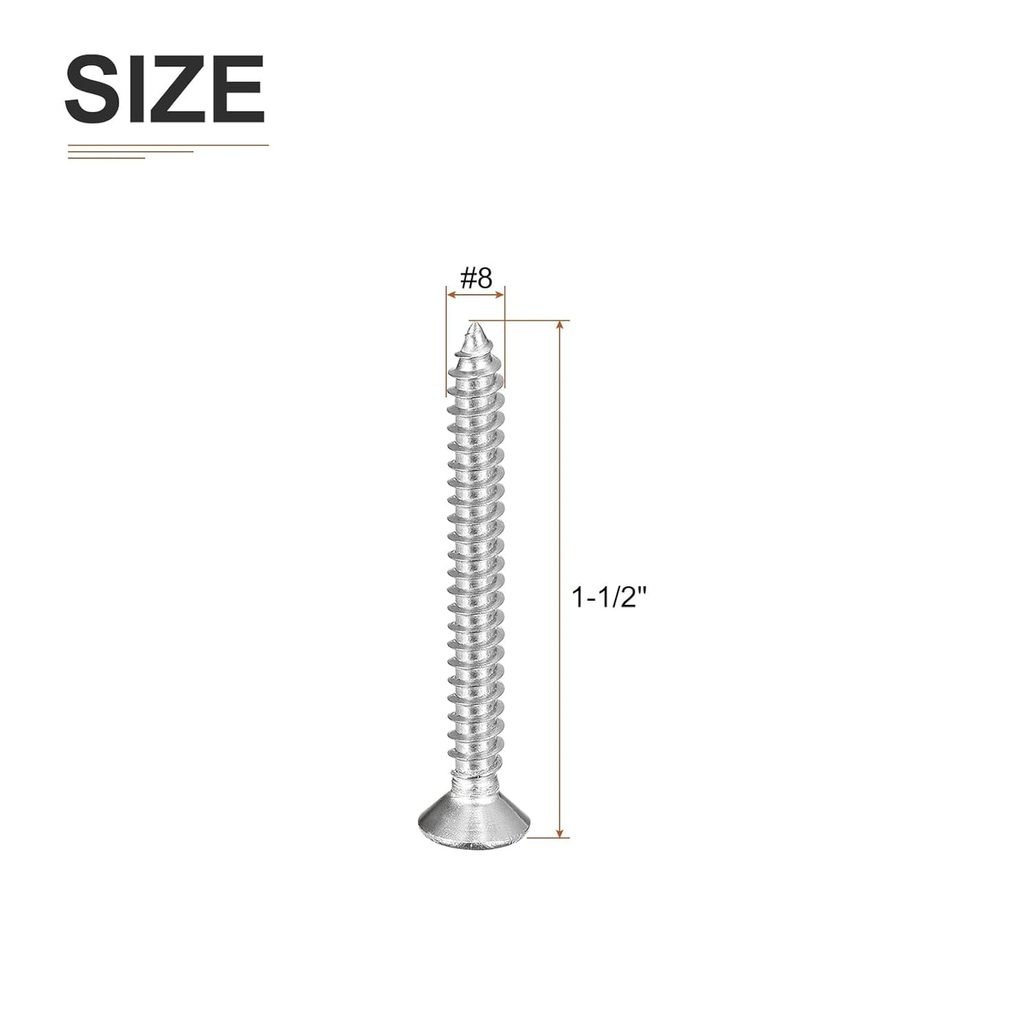 DTGN 100Pcs #8x1 Flat Head Wood Screws, 304 Stainless Steel Phillips Self Tapping Screws - Good for Woodworking, Furniture - Silver