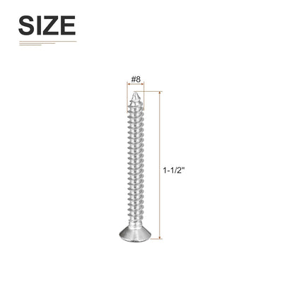 DTGN 100Pcs #8x1 Flat Head Wood Screws, 304 Stainless Steel Phillips Self Tapping Screws - Good for Woodworking, Furniture - Silver
