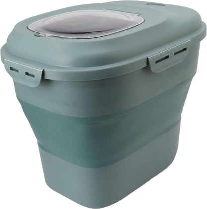 Collapsible Rice Food Container with Measuring Cup and Locking Lid for Pantry Organization 110lb Plastic 1 Unit (Green)