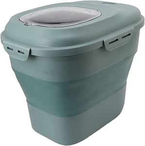 Collapsible Rice Food Container with Measuring Cup and Locking Lid for Pantry Organization 110lb Plastic 1 Unit (Green)