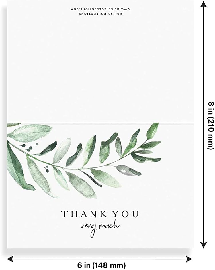 Bliss Collections Thank You Cards - Cards for Weddings, Receptions, Bridal Showers, Baby Showers, Graduations, Special (Rustic Greenery - 25 pieces)