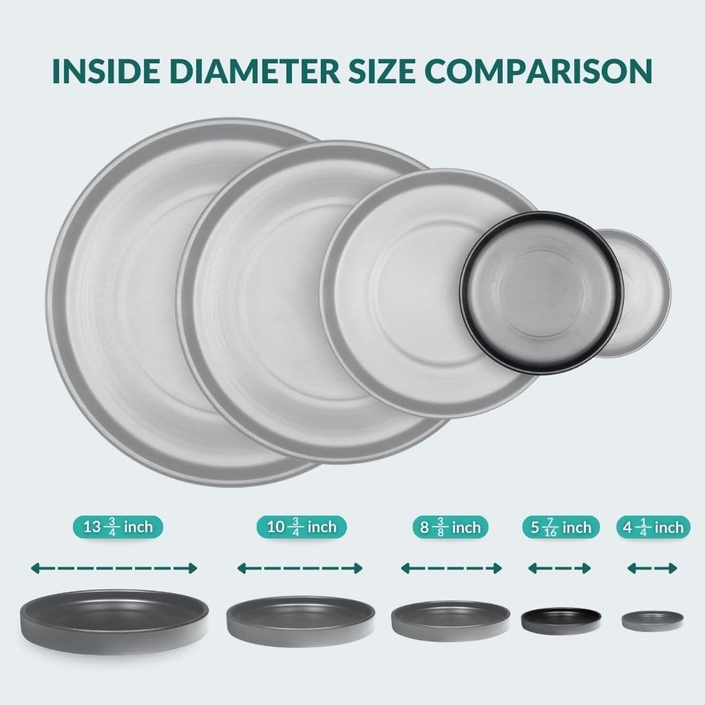 Heavy Duty Ceramic Black Plant Saucer - with Silicone Feet for Added Surface Protection - Scratch-Resistant Plant Drip Trays for Pots 8.3" at the Base or Less, Plant Plate, 7-8 Inch Plant Saucer