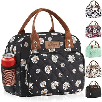 HOMESPON Lunch Bag for Woman Man Adults with Front Pocket Insulated Lunch Tote Lunch Box Container for Work Picnic or Travel(Black)