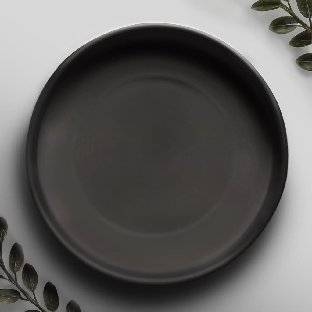 Heavy Duty Ceramic Black Plant Saucer - with Silicone Feet for Added Surface Protection - Scratch-Resistant Plant Drip Trays for Pots 8.3" at the Base or Less, Plant Plate, 7-8 Inch Plant Saucer
