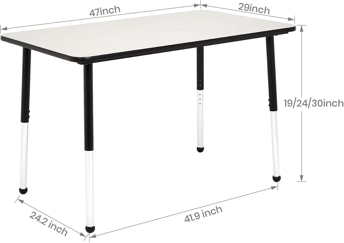 Amazon Basics Adjustable Rectangular Classroom Activity Table, Writing Desk, Adjustable Height 19-30 Inch, Grey Top/Black Edge, 47" W x 29" L x 30" H