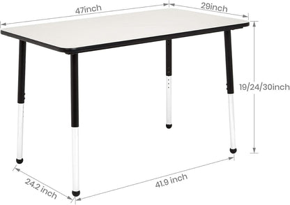 Amazon Basics Adjustable Rectangular Classroom Activity Table, Writing Desk, Adjustable Height 19-30 Inch, Grey Top/Black Edge, 47" W x 29" L x 30" H