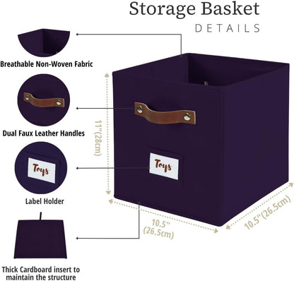 DECOMOMO Cube Storage Bin, Storage Cubes with Labels, Baskets for Shelves Kallax Linen Closet Organizers (Cube 10.5x11"/ 6pcs, Black)