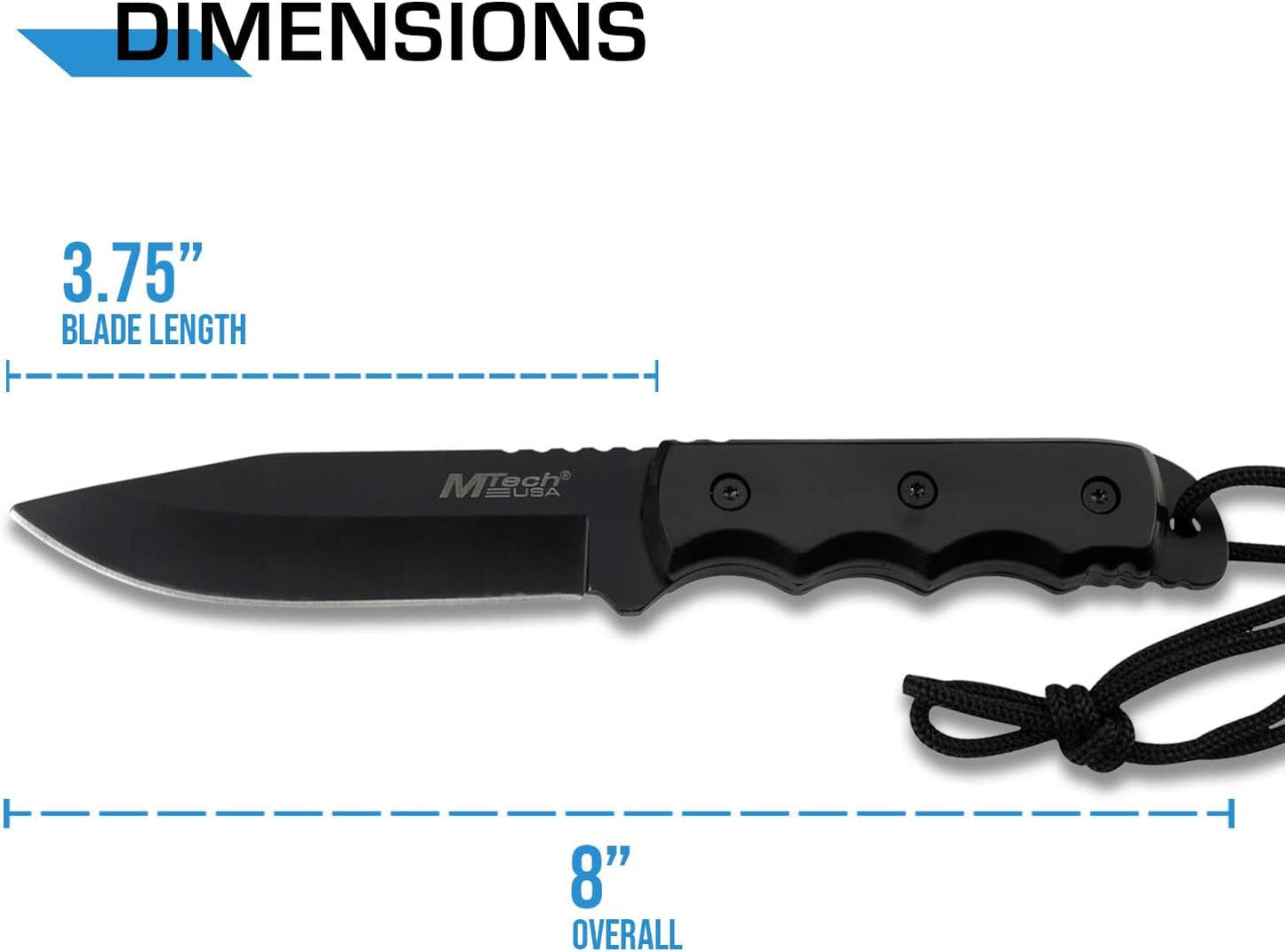 MTech USA MT-20-35 Series Fixed Blade Knife, Black Drop Point Blade, Plastic Handle, 8-Inch Overall