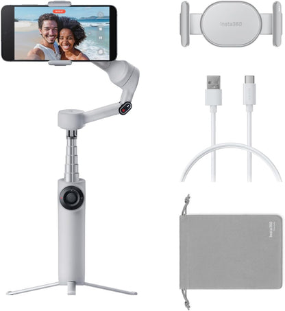 Insta360 Flow 2 White Gimbal Stabilizer for Smartphone - Foldable AI Phone Gimbal, AI&Multi-Person Tracking, Built-in Tripod/Selfie Stick, Remote Control, iPhone/Android Phone Stabilizer, Travel&Vlog