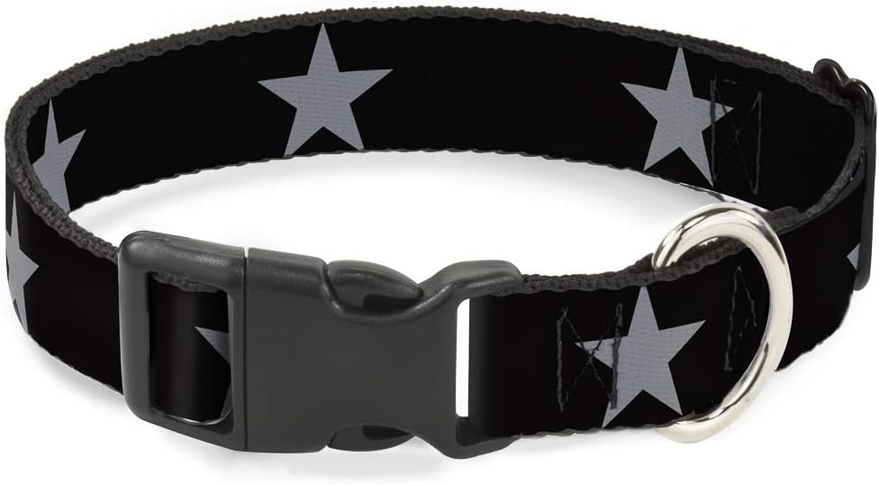 Buckle-Down PC-W21909-M Dog Collar Plastic Clip Buckle, 1"x11"-17", Star Black/White