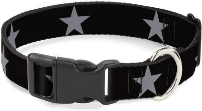 Buckle-Down PC-W21909-M Dog Collar Plastic Clip Buckle, 1"x11"-17", Star Black/White