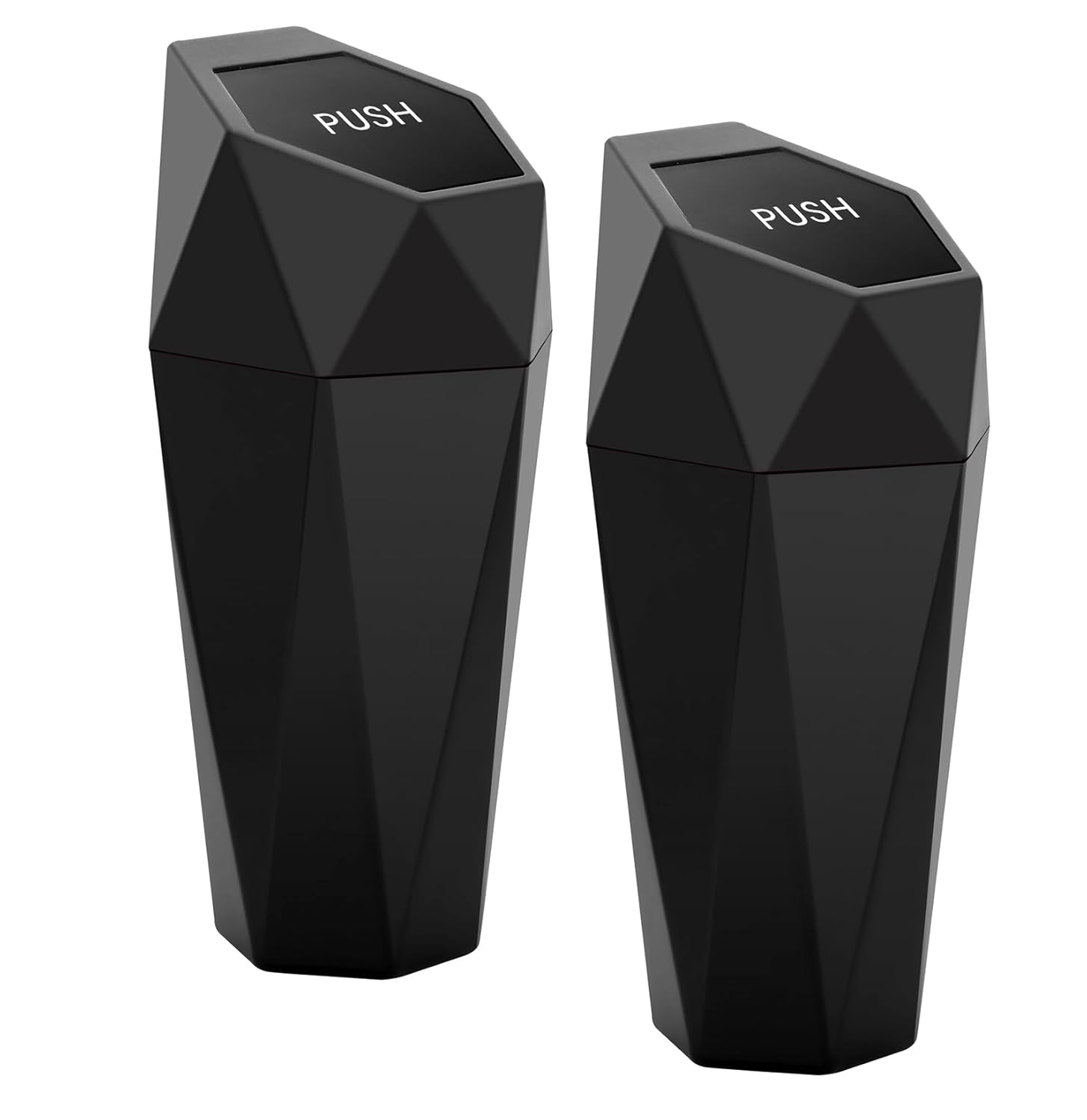 Mini Car Trash Can with Lid, 2 Pack Cup Holder Garbage Bin, Leakproof Press-Top Car Trash Can for Interior, Small Portable Trash Bin for Car, Home, Office – Black - PuriLite