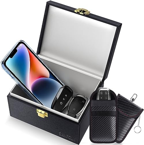 Samfolk Faraday Box with Faraday Pouchs, Faraday Box for Car Keys,RFID Key Fob Protector Anti-Theft Key Fob Box, Anti-Theft Cages for Car Keys, Phone and Credit Card