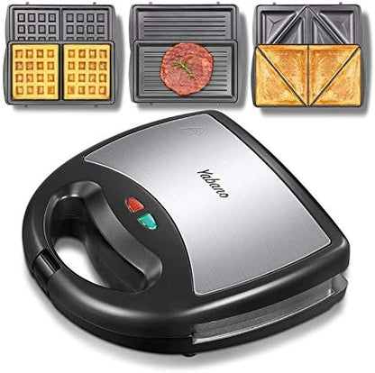 Yabano Sandwich Maker, 3 in 1 Waffle Maker, Toaster and Electric Panini Press Grill with Non-stick Coating Plate, Easy to Clean, Heating Up Fast