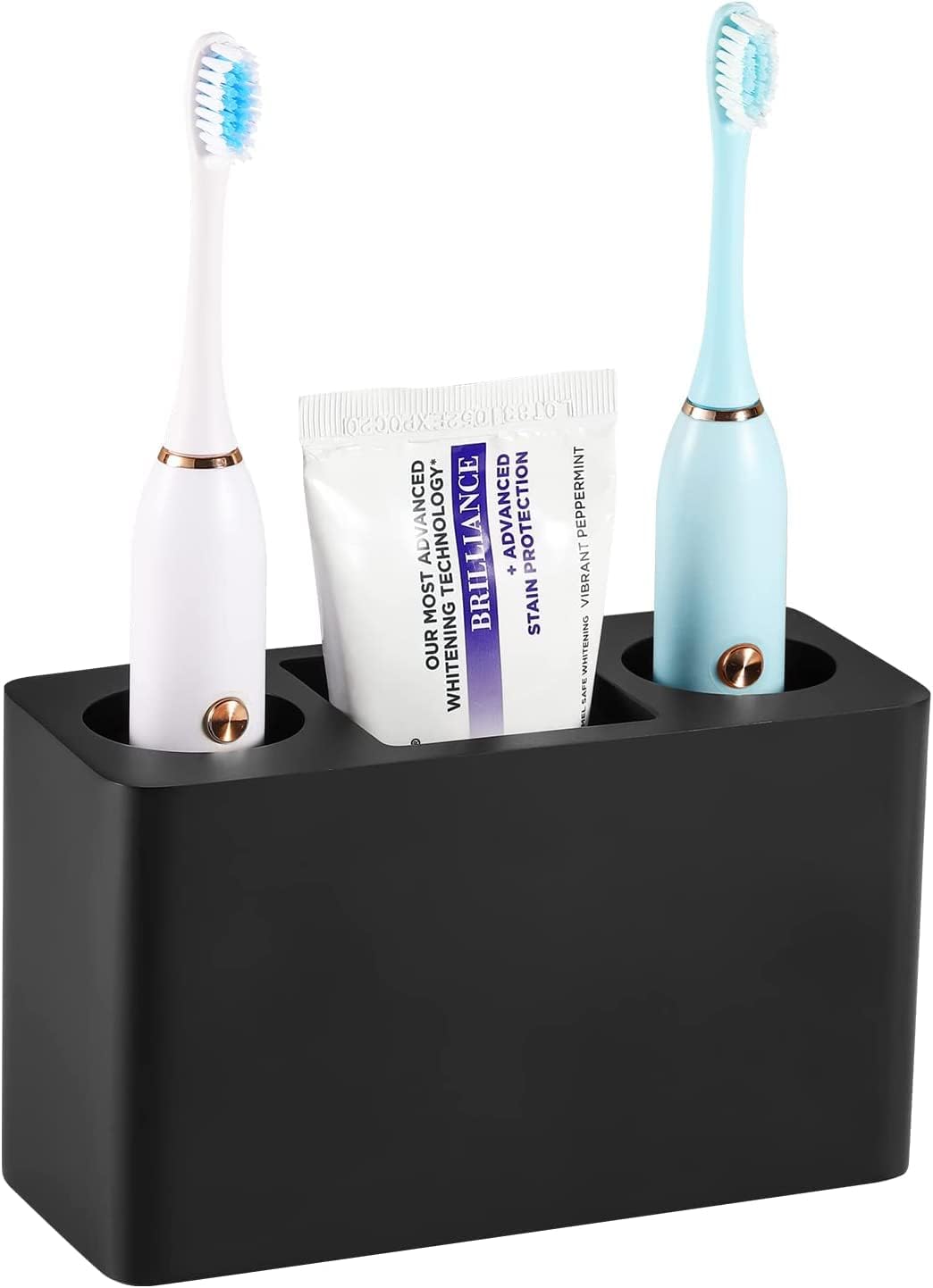 Black Resin Toothbrush Holder with 3 Slots, Electric Toothbrush and Toothpaste Countertop Organizer for Bathroom Vanity - PuriLite