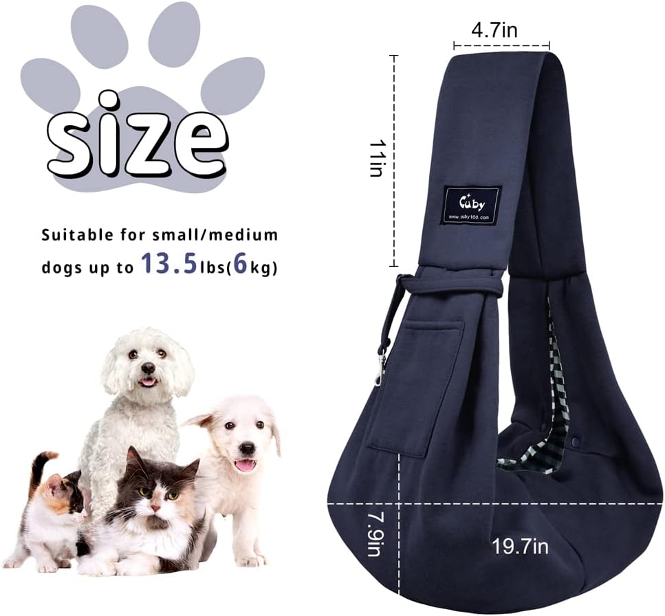 Cuby Adjustable Dog Cat Sling Padded Hard Bottom Pet Carrier Sling Soft Carrying Puppy Bag for Small Dogs Cats Outdoor Travel (Grayish-White)