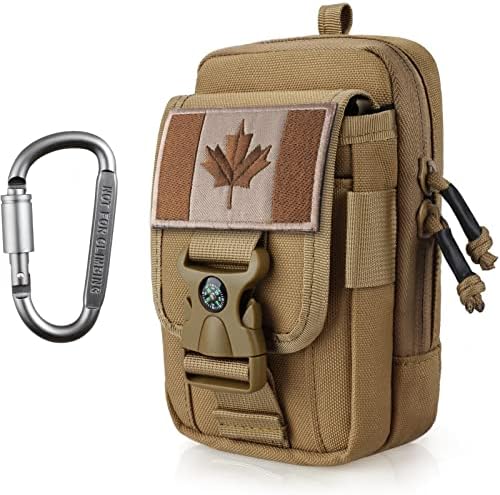 WYNEX Tactical Compass Phone Pouch, Large Molle Smartphone Holster Case Double Capacity Small Utility EDC Pouch with Compass Buckle and Carabiner