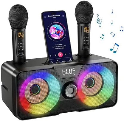 Karaoke Machine for Adults Kids with 2 UHF Wireless Microphones,Portable Bluetooth Singing PA Speaker System with LED Lights for Home Party,Outdoor/Indoor/Wedding,Church,Picnic,Birthday Gifts (SK1)