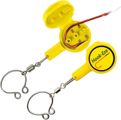 Hook-Eze Fishing Gear Knot Tying Tool | Line Cutter |Cover Hooks on Fishing Pole Travel Safely Fully Rigged for Saltwater Bass Ice Fishing