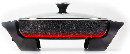 Starfrit The Rock Electric Skillet - 12" x 12" - Rock.Tec Non-Stick Cooking Surface - Tempered Glass Lid - 1200W