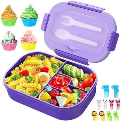 Lunch Box Kids Bento Box - 1300ML Ideal Leak Proof Bento Lunch Box for Kids School Lunchbox for Teens Toddlers Boys, Lunch Box Snack Containers with Utensil (Lunch Box-Purple)