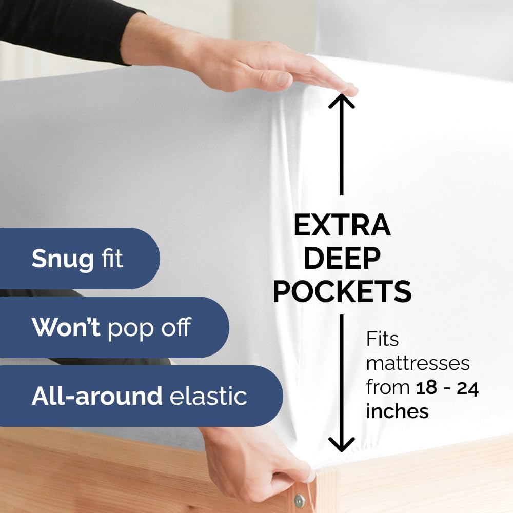 Extra Deep Queen Sheet Set - 6 Piece Breathable & Cooling Sheets - Hotel Luxury Bed Sheets Set - Easy & Secure Fit - Soft, Wrinkle Free & Comfy Sheets Set - White Sheet Set w/Extra Deep Pockets