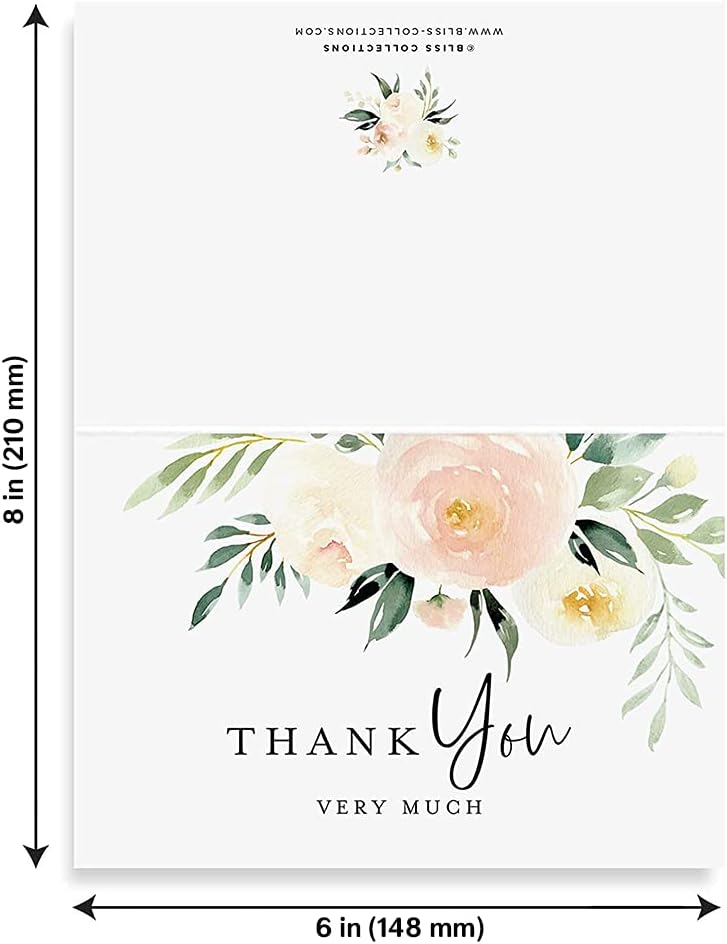 Bliss Collections Thank You Cards - Cards for Weddings, Receptions, Bridal Showers, Baby Showers, Graduations, Special (Rustic Greenery - 25 pieces)