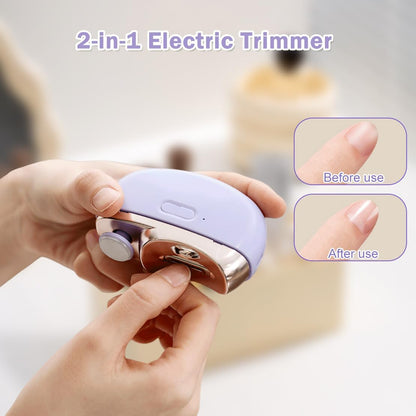 2 in 1 Electric Automatic Nail Clippers Trimmer, 2 Speeds Levels Fingernail Trimmer, Polisher Electric Nail Clipper with Light for Adults baby, White
