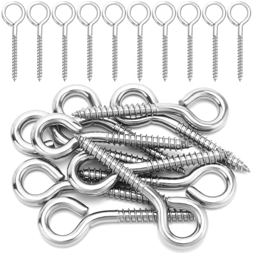 AUGSUN Eye Hooks, 12Pack 2.5 Inch Eye Hooks Heavy Duty 304 Stainless Steel Eye Screw,Screw Eyes Metal Screw Hooks Ring Screws Fasteners Hardware Tools
