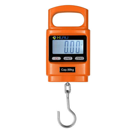 Klau Portable Fish Weighing Scales 100 lb / 1600 oz Heavy Duty Digital Hanging Scale LCD Display with Backlight Orange for Home Farm Hunting Outdoor