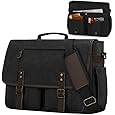 Messenger Bag for Men, Laptop Bag 15.6 Inch, Water Resistant Canvas Shoulder Bag Nylon Crossbody Bag for Women with Detachable Shoulder Strap Black