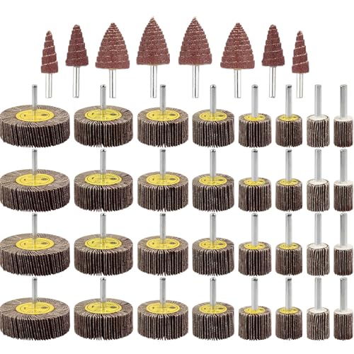 AOKLIT 24 Pcs 80 Grit 1/4inch Abrasive Flap Wheel Sander Set,Aluminum Oxide Flap Wheels Cylindrical Cone Shape Sanding Wheel for Remove Rust and Weld Burr